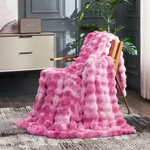 Faux  Throw Blanket for Couch, Fuzzy Soft Plush Thick Bubble Blanket for Sofa Bedroom Living Room, 50 * 60 Inches Tie Dye Pink