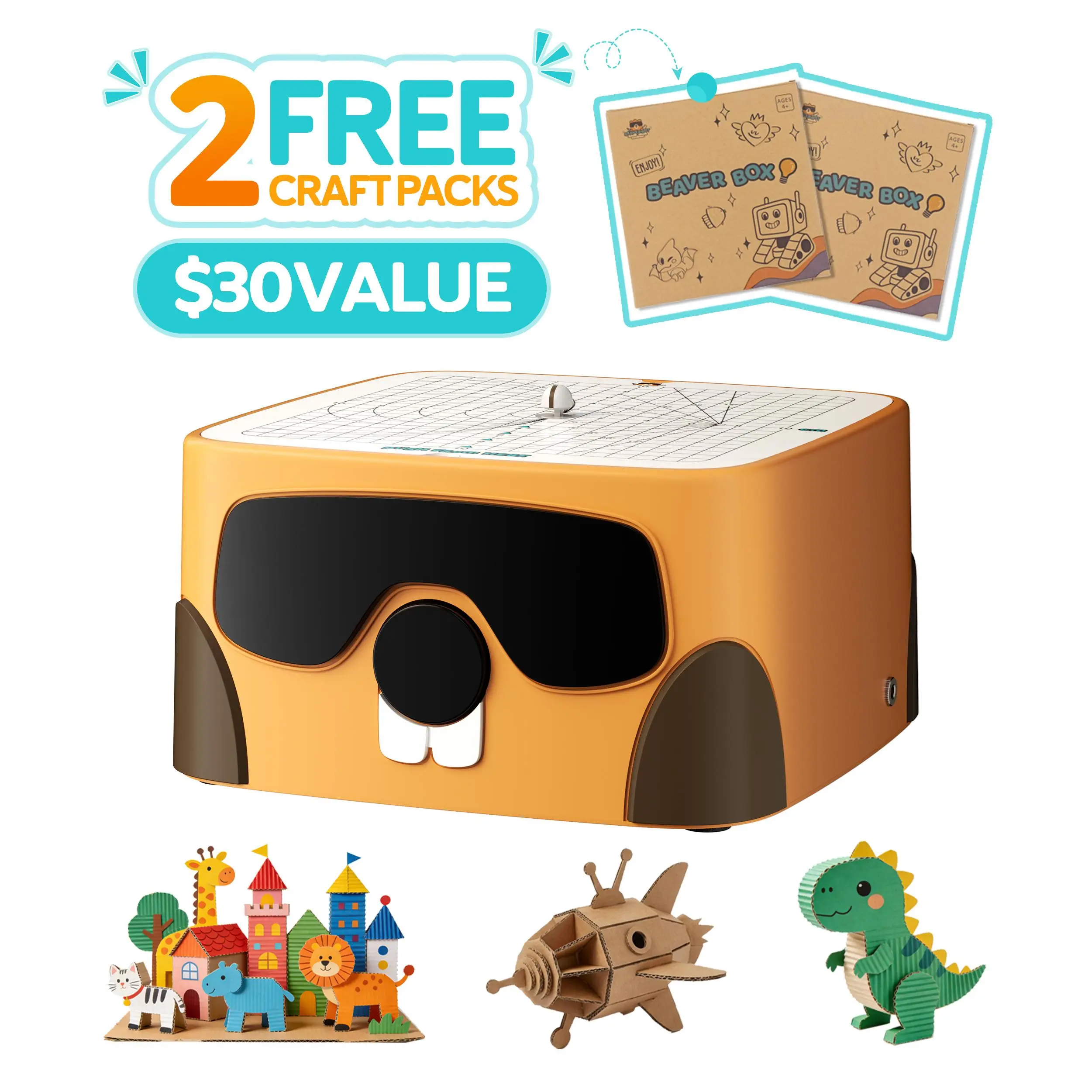 Safe Cardboard Cutter for Kids (Ages 3+), STEAM Educational Toy for Crafting & Fine Motor Practice, Upcycled Tool for Family Projects, Includes 2 Bonus 3D Paper Puzzle Kits, Gift Ideas for Boys & Girls, C1