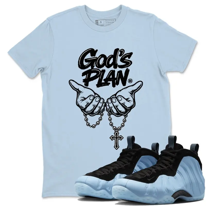 Unisex T-shirt to match Jordan Foamposite One Psychic Blue - God's Plan. 100% Cotton for Casual Wear. Comfortable Summer Unisex T-Shirt to match Jordan Sneaker. Streetwear Style. urban outfitters