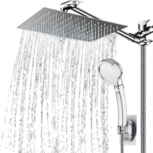 Dual  Rain  Shower  Head, 8/10 Inch High-Pressure 3-Way Shower Combo with 11-inch Adjustable Extension Arm and 3+1 Settings Handheld Showerhead Combo, Powerful Low-pressure Water Shower Spray