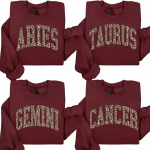 Zodiac MAROON Sweatshirt with Est Year, Cute Horoscope Astrology Graphic Sweatshirt, Unisex Crewneck Sweatshirt, Personalized Zodiac Energy Gift for Birthday, Star Sign Lovers, Celestial Sweatshirt
