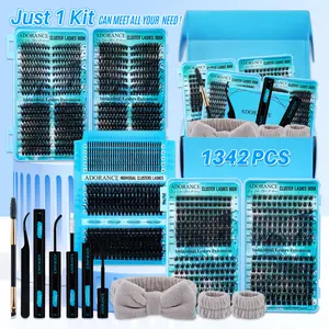 1342PCS/608PCS Lash Clusters Kit, Individual Eyelash Kit D Curl 11 Styles Mix10-18mm Cat&Doll/Spikes/Wispy/Volume Lashes Kit with Bond&Seal Lash Remover Lash Brush Lash Applicator Headband Wristband, for Beginners&Proficient, Eyelash Tweezers