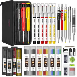 Nicpro 39 Pack Carpenter Pencil Set with Sharpener, Mechanical Carpenter Pencils with Refills, Deep Hole Long Nib Marker, Carbide Scribe Tool, Construction Pencils for Architect Woodworking -with Case, Art Supplies