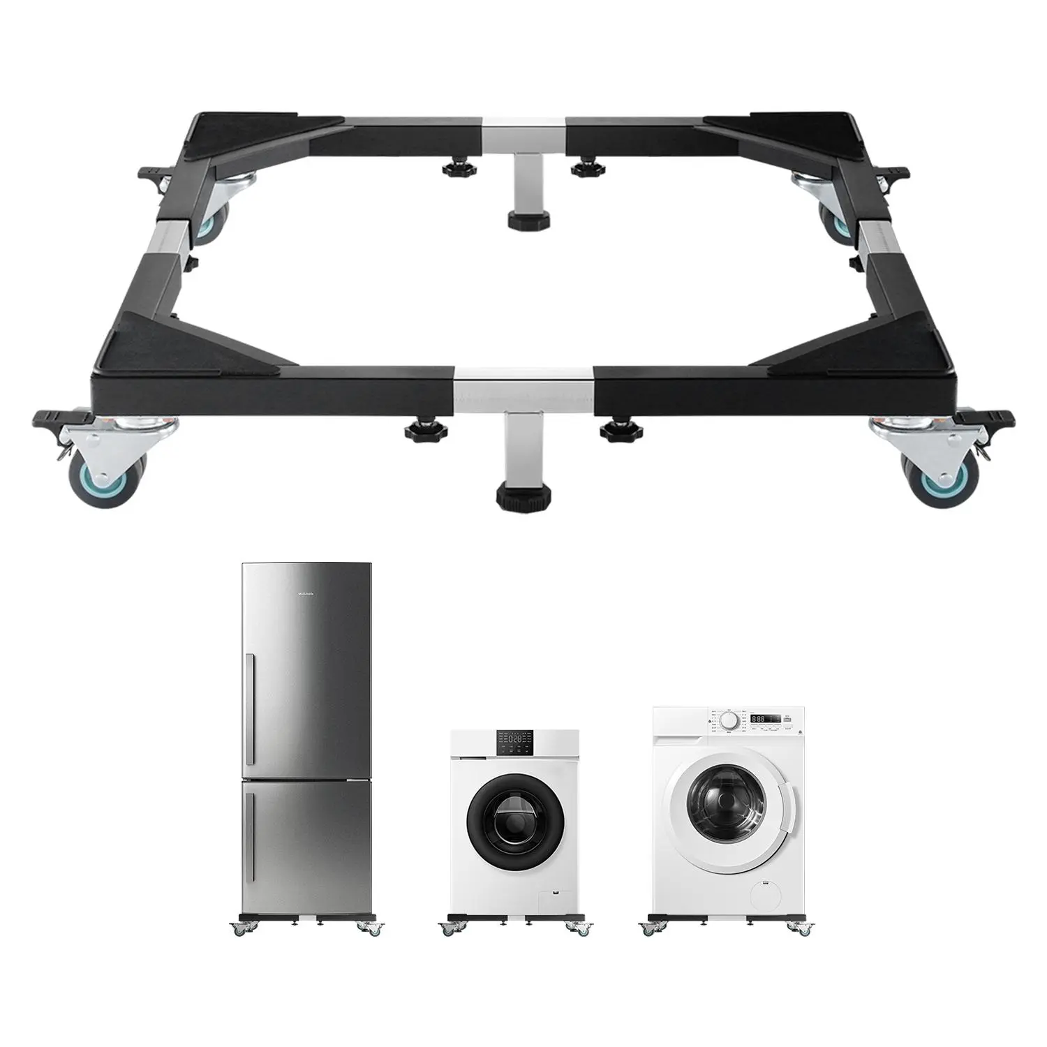 VEVOR Fridge Stand Mobile Base, 1200 lbs Load Capacity, Washing Machine Stand with 8 Locking Twin Wheels and 4 Brakes, 23-36.6 Inches Adjustable Furniture Dolly for Washer, Refrigerator and Dryer#BackToSchool