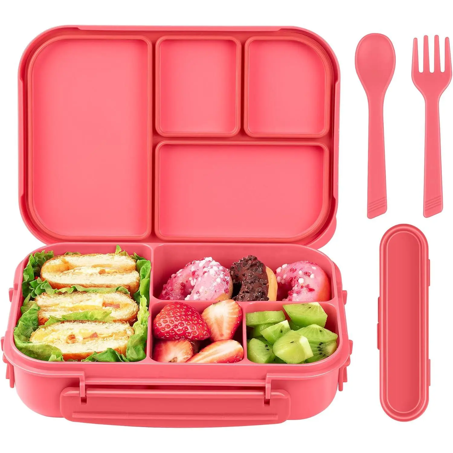 Lunch Box ,Bento Box Adult,Leakproof Lunch Containers for Adults//,1200ML-4 Compartments bento Lunch box with Utensil,Microwave & Dishwasher & Freezer Safe ( Berry)