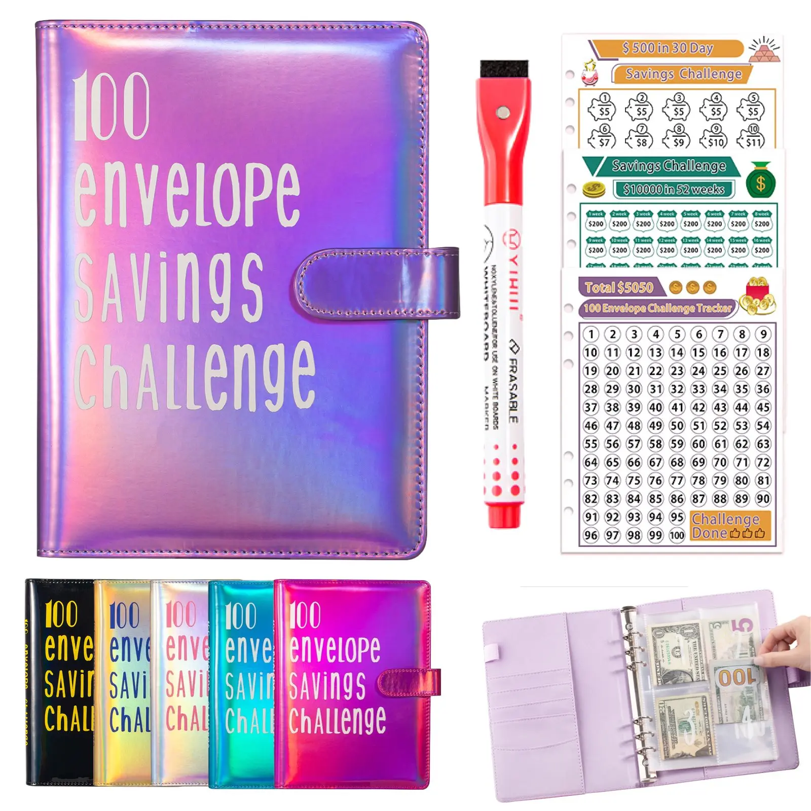 100 day Savings Challenge Binder with 30/52/100 Days Trackers - Budget Organizer with Envelopes for Saving $5,050, Money Saving Kit for Financial Wellness Goals tiktokshopspringglowup gifts graduation kindergarten