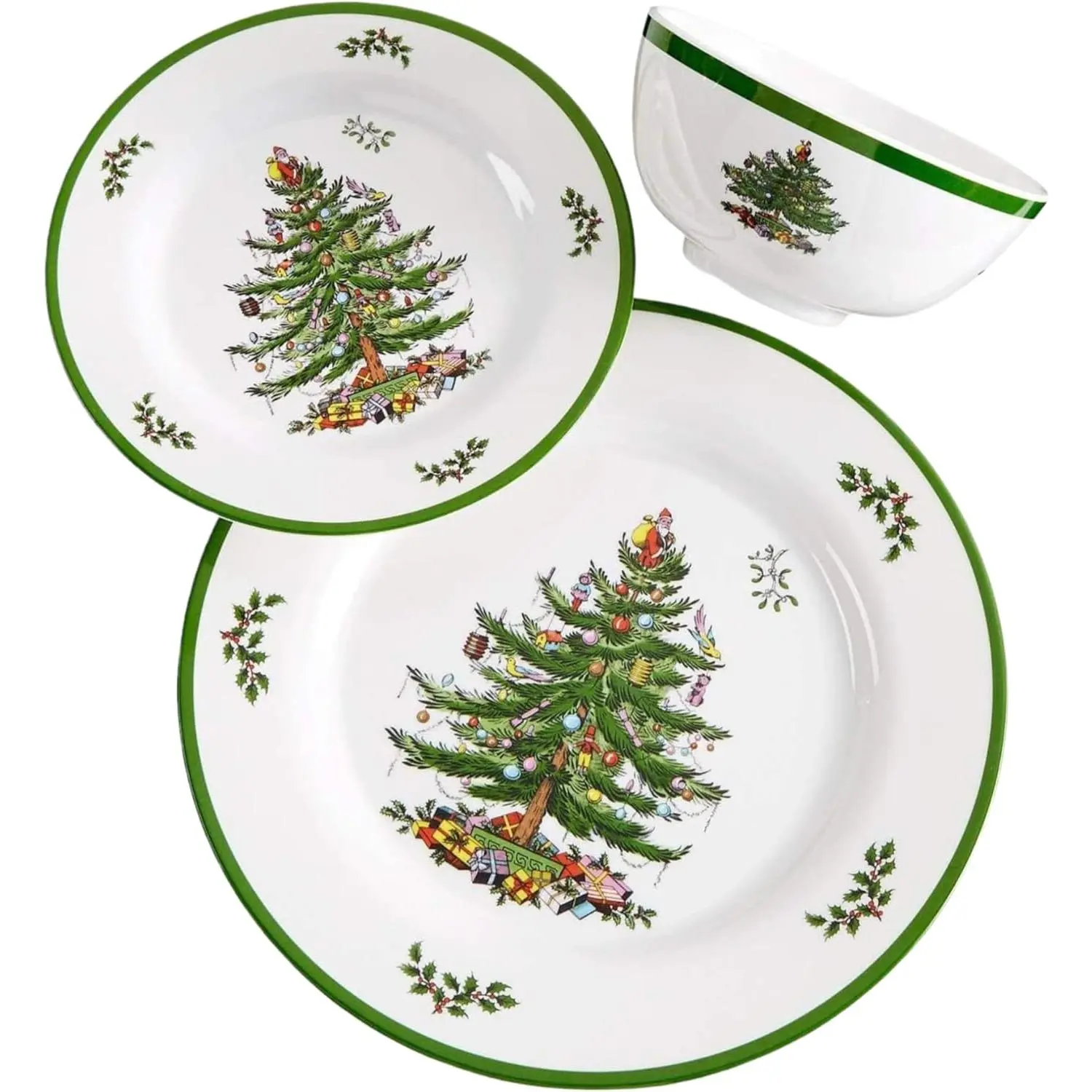Spode Christmas Tree 12-Piece Colorful Melamine Tableware & Cutlery Set - Service for 4, Dishwasher Safe, Shatterproof, Durable, Festive Motif for Holiday Gatherings, Tableware Set