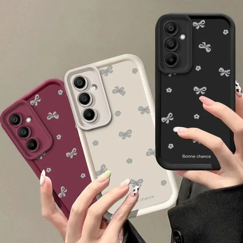 Trendy Bow & Ditsy Floral Print Lotus TPU Shockproof Smartphone Case - Anti-Fall Protection Cover for Samsung Galaxy A05,A05S,A06,A12,A13,A14 4G,A15 5G,A25,A26,A33,A34,A35,A36,A51,A52,A52S,A53,A54,A55,A56,A71 & Other Cellphones