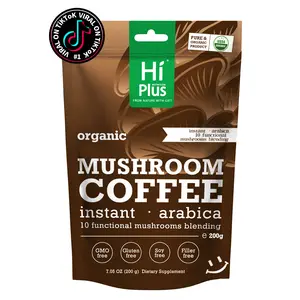 HiPlus Superfoods Mushroom Coffee USDA Organic with 10 Adaptogenic Mushrooms and MCT Oil, USA Grown Instant Coffee for Better Energy, Focus, Digestion, Immunity with Lion's Mane & Turkey Tail, 30 servings