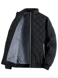 Men's Solid Zip Up Funnel Neck Thermal Lined Fleece Jacket, Regular Fit Casual Long Sleeve Zip Front Outerwear for Fall & Winter, Men's Clothes for Daily Wear, Zippered Jacket