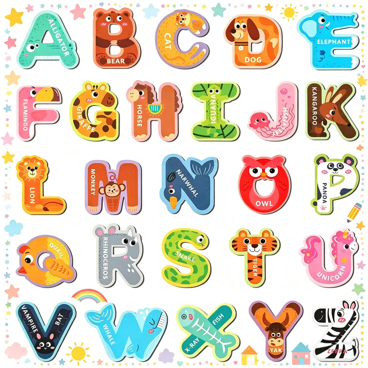 Fun Alphabet Magnet Set -  Animal ABC Letters Decorative Magnets, Magnets for Iron Gate , Fridge, Educational for Preschool Learning Spelling