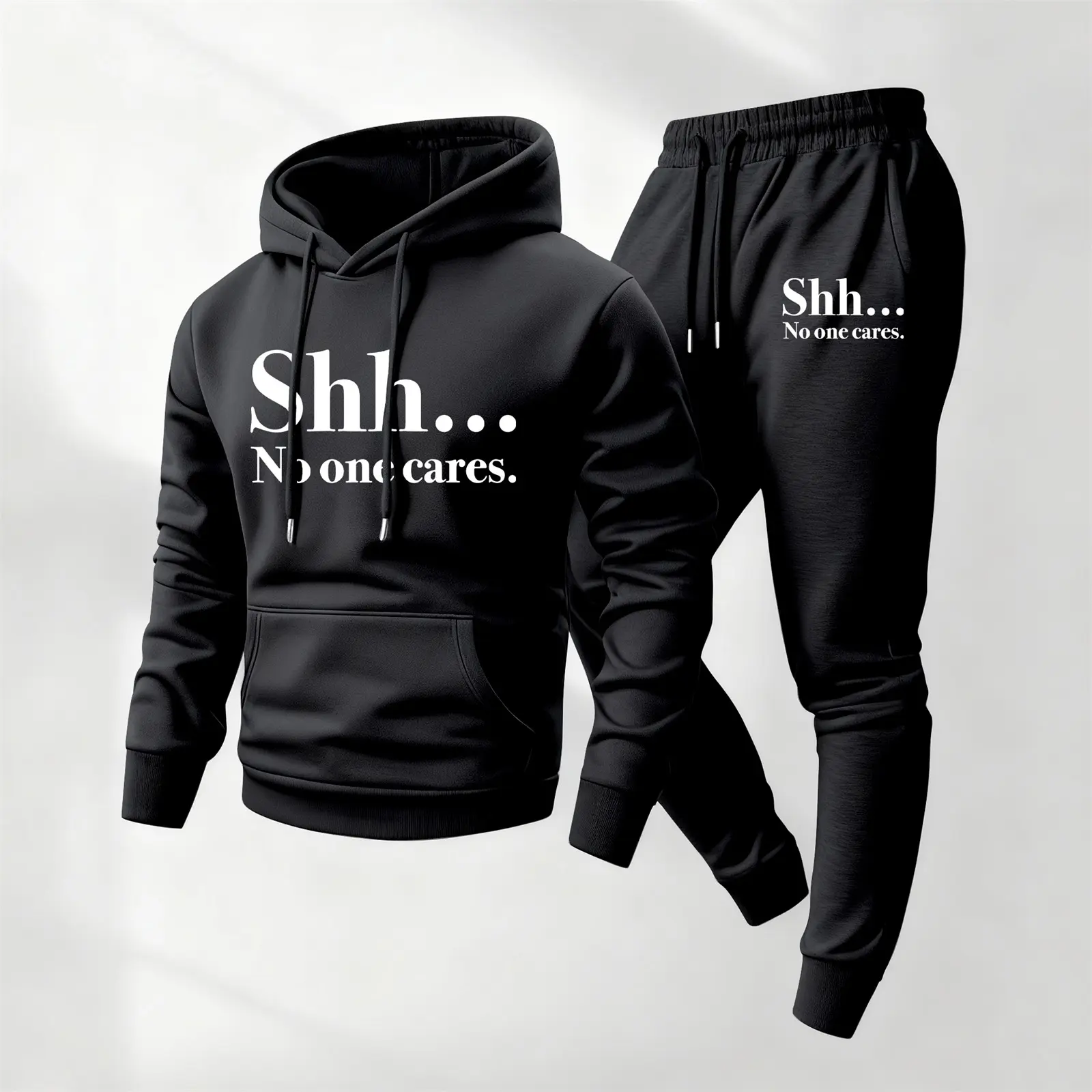 Men's Shh Printed Hoodie and Drawstring Sweatpants Set, Menswear, Casual Athletic Long Sleeve Hooded Jacket & Trousers for Fall & Winter, Men's Clothing for Daily Wear, Sportswear Indoor Outdoor, Tracksuit, Athleisure Summer Clothes