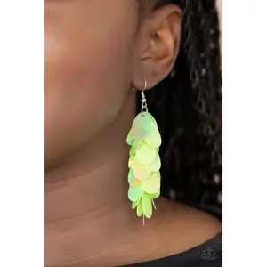 Stellar In Sequins - Green Iridescent Sequin Earrings - Paparazzi Accessories