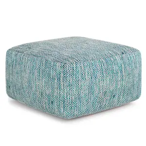 360 stand Blue Cotton Bohemian Square Pouf Ottoman - Bead-Filled Polystyrene, Small Size (10x20x20 in), Cushioned Stool, Footstool, Upholstered Stool, Living Room Furniture, Furniture Living Room
