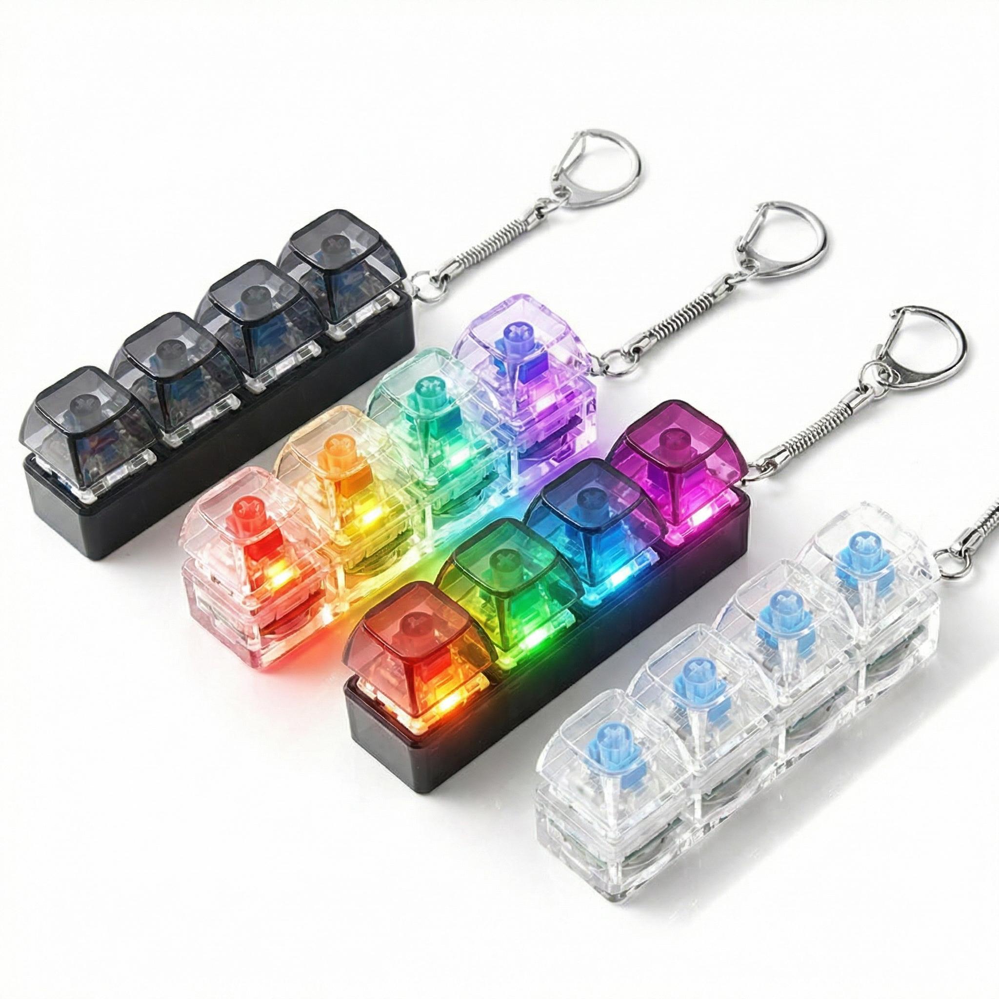 1/2 PCS LED Light Keyboard Fidget Toy, 4-in-1 Button Clear Finger Clicker Fidget Keychain, Stress & Anxiety Relief Decompression Toy for Adults – Ideal Gift for Friends, Colleagues and Family