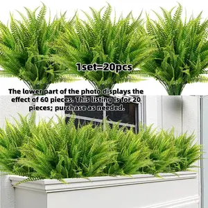 20 Bundles Artificial Boston Fern Plants, Fake Boston Ferns Bushes, UV Resistant Faux Plastic Plants, Indoor Outdoor Decor