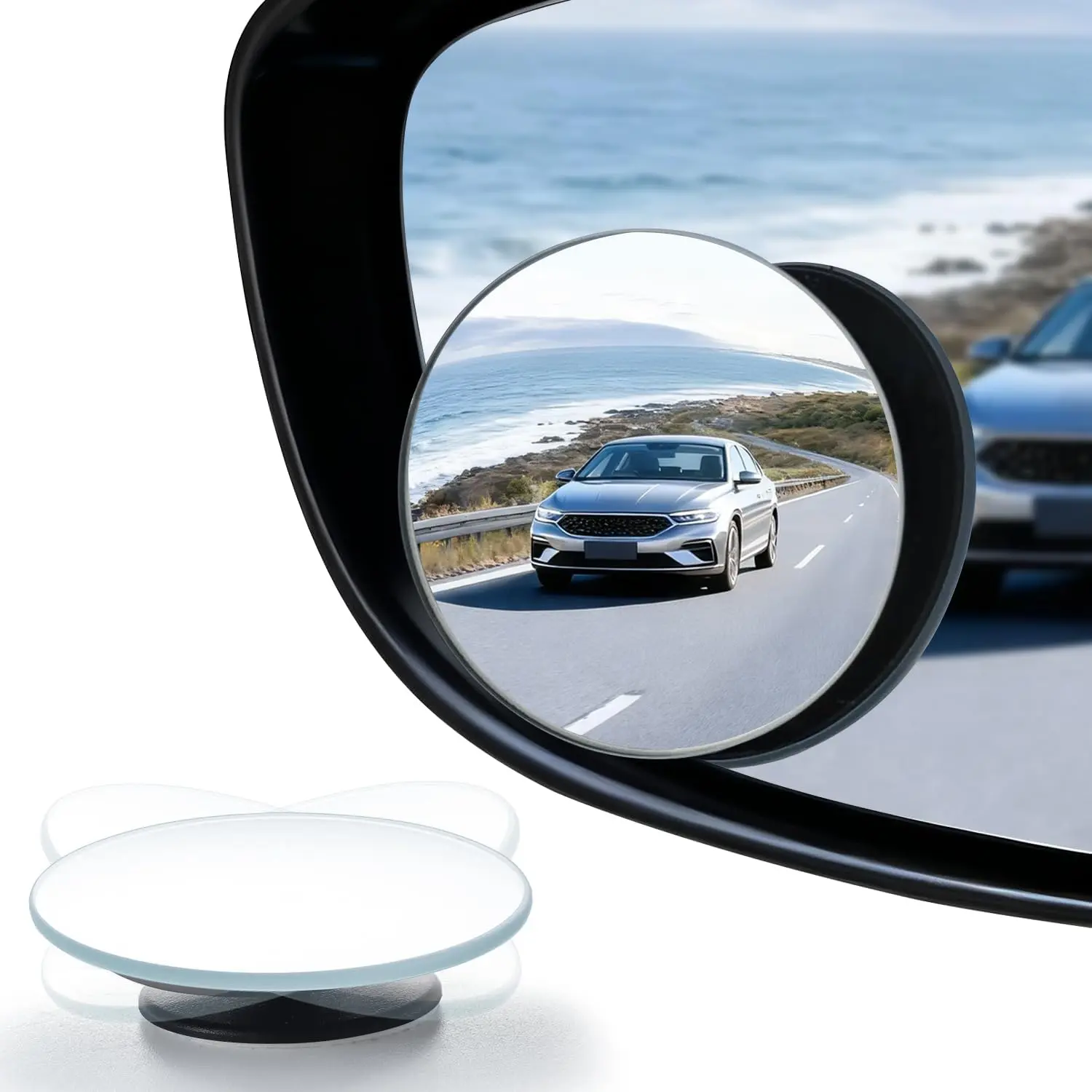 LivTee 2" HD Glass View Round Shape Convex Rear View Blind Spot Mirrors (2-Mirror Full Set), Adjustable Stick Exterior Auto Replacement Parts for Trucks, SUVs