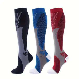 3 Pairs of Compression Socks for Men and Women - Geometric Sports Cycling Socks, Nylon/Polyester Material, Promote Blood Circulation, Suitable for Marathon, Camping, Hiking - Compression Socks