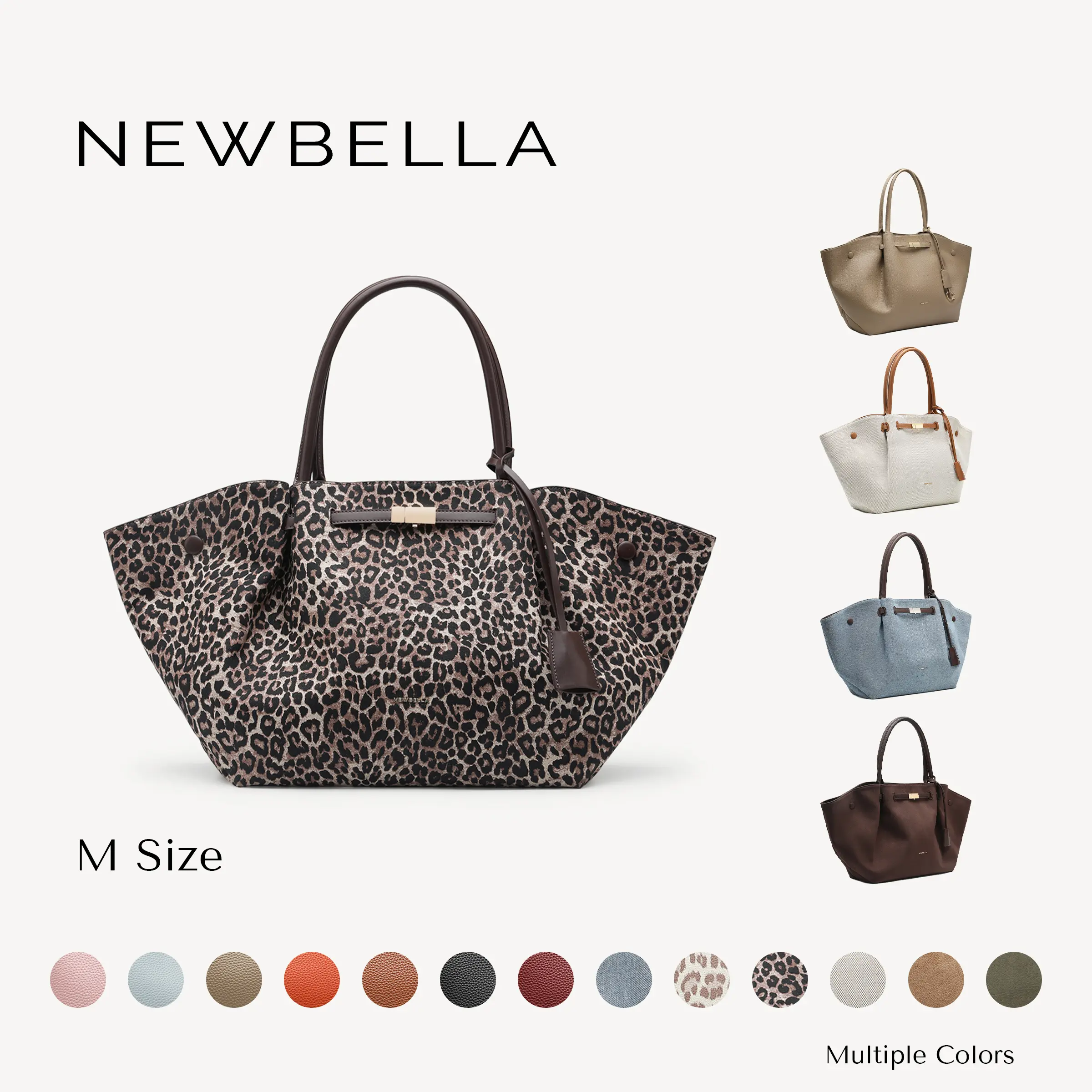 NEWBELLA Marella M Size Collapsible Top Handle Tote Bag - Women's Elegant PU Leather Purse, Detachable Charm, Magnetic Closure, 23.6"x12.6"x5.5"x11", Mothers Day Gift, Mom Gift, Work Bags for Women, Summer Everyday Tote Bags