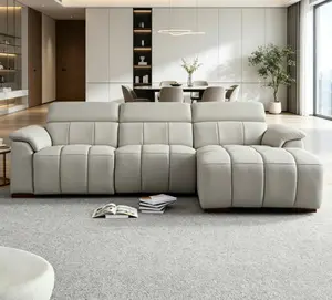 Genuine Leather L-Shaped Wall-Hugger Reclining Sofa, Modern Electric Control Couch with USB Port, Headrest & Footrest, Lounge Theater Seating for Living Room & Apartment