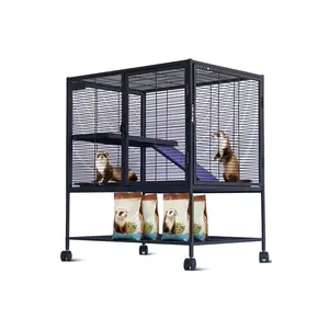 Metal Small Animal Cage,36 ''H Multi-Level Ferret Cage for Small Animals - Large Hamster Cage with Ramp, Storage Stand, Removable Tray for Chinchilla, Rabbit
