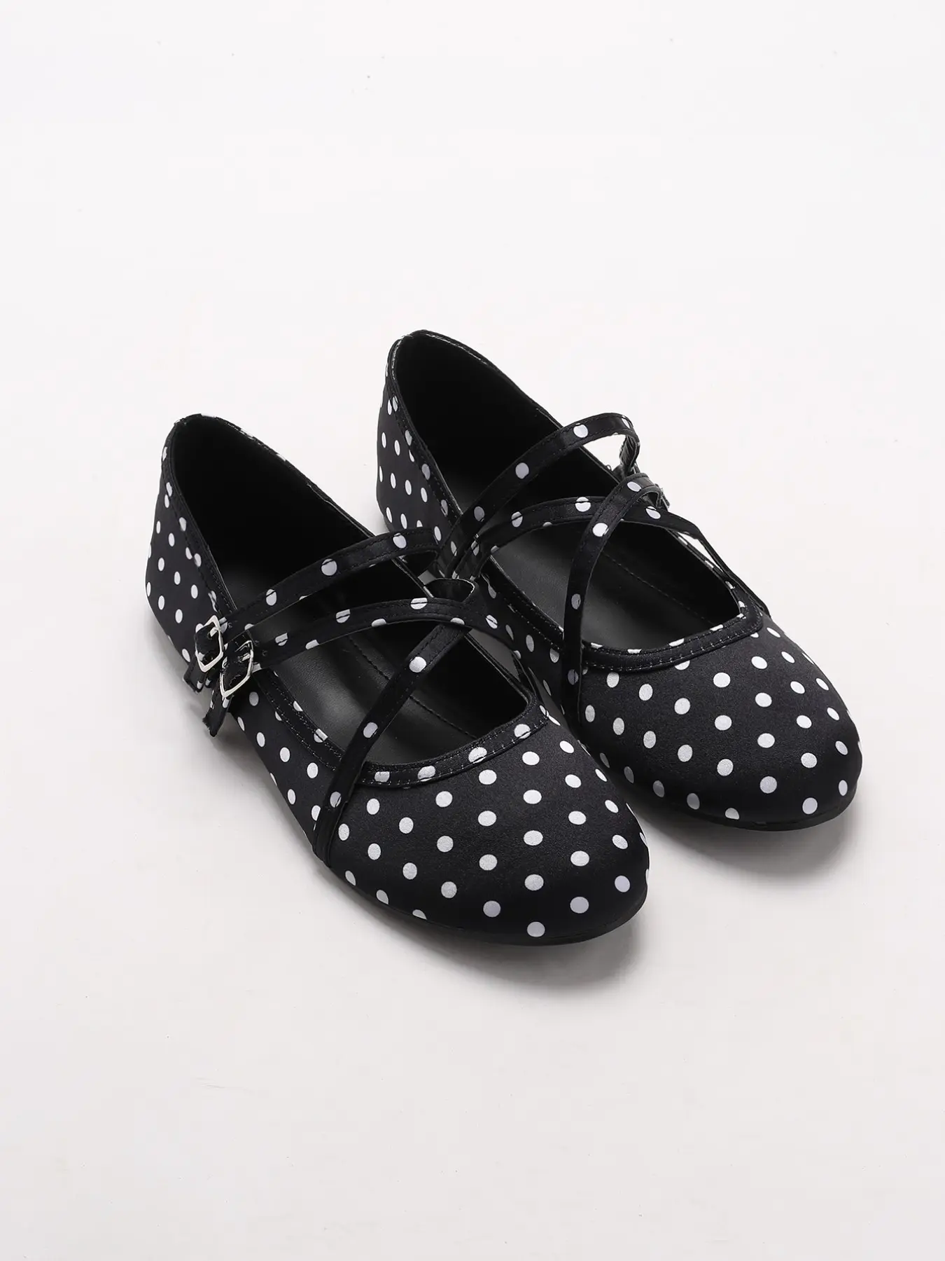 Women's Polka Dot Retro Sweet Girl Flats, Cross Strap Metal Buckle Design, Rubber, Comfortable Casual Single Shoes for Daily Dating, Polka Dot Flats With Cross Strap, Walking Shoes, Summer Casual Shoes, Everyday Wear Footwear