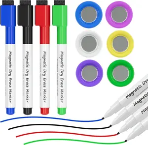MaxGear Strong Round Magnets with 4 Dry Erase Markers, 6 Colorful Whiteboard Accessories Set for Glass White Board, Refrigerator, Office, Classroom, and Home Use