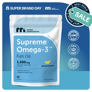 Micro Ingredients Supreme Omega-3 Fish Oil w/Ultra High EPA & DHA, Burpless Softgels | rTG Omega-3 with Vitamin D3 | Wild-Caught Cold Deep-Sea Water | Lemon Flavor, Easy to Swallow