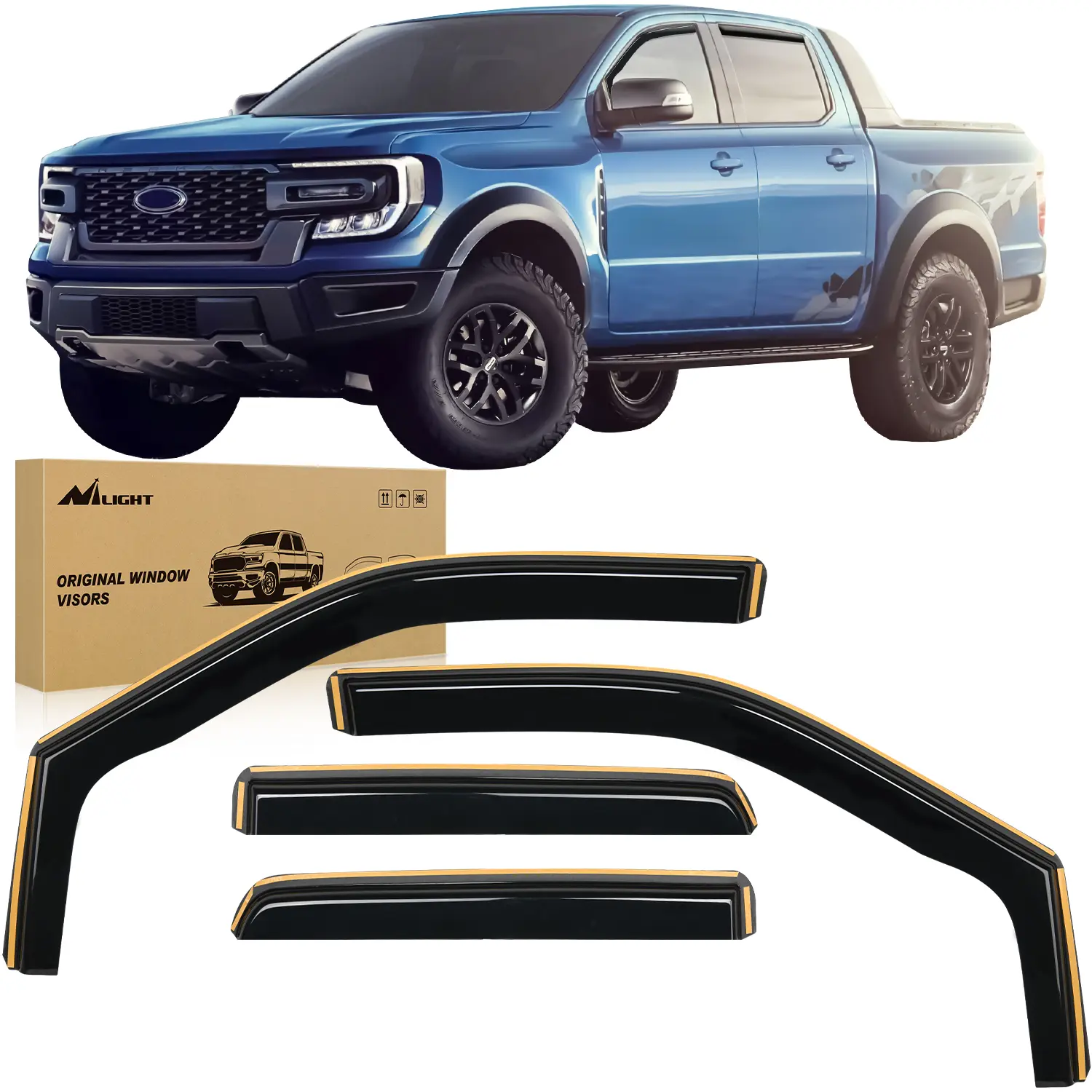 Nilight Durable Acrylic Blue 4 Pcs Rain Guards - Vent Window Visors with Tool-Free Install & Instruction, Car Accessories for Ford F-150 SuperCrew/SVT Raptor SuperCrew 2015-2023 Truck to Reduce Wind Noise, Supercrew Fit