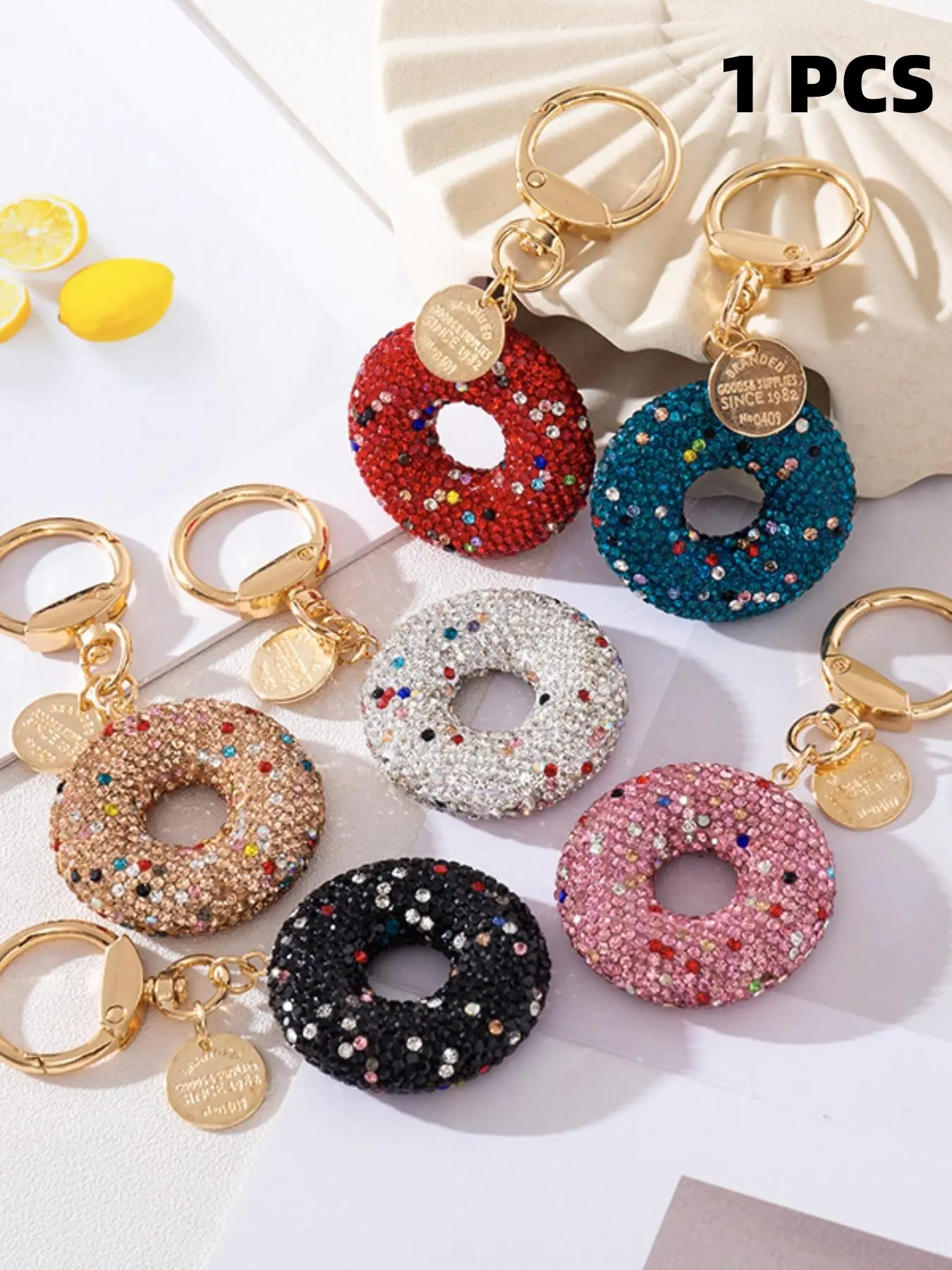 Mother's Day Donut Keychain with Rhinestones, Handmade Minimalist Style, Perfect Gift for Graduation and Back-To-School, Bag Charm, Keychain for Bags, Key Chain, Car Key Fob, Phone Strap