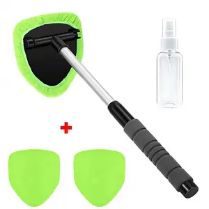 5PCS Car Window Cleaner Kit Extendable Handle Windshield Cleaning Tool with 3 Reusable Microfiber Pads with  Spray Bottle