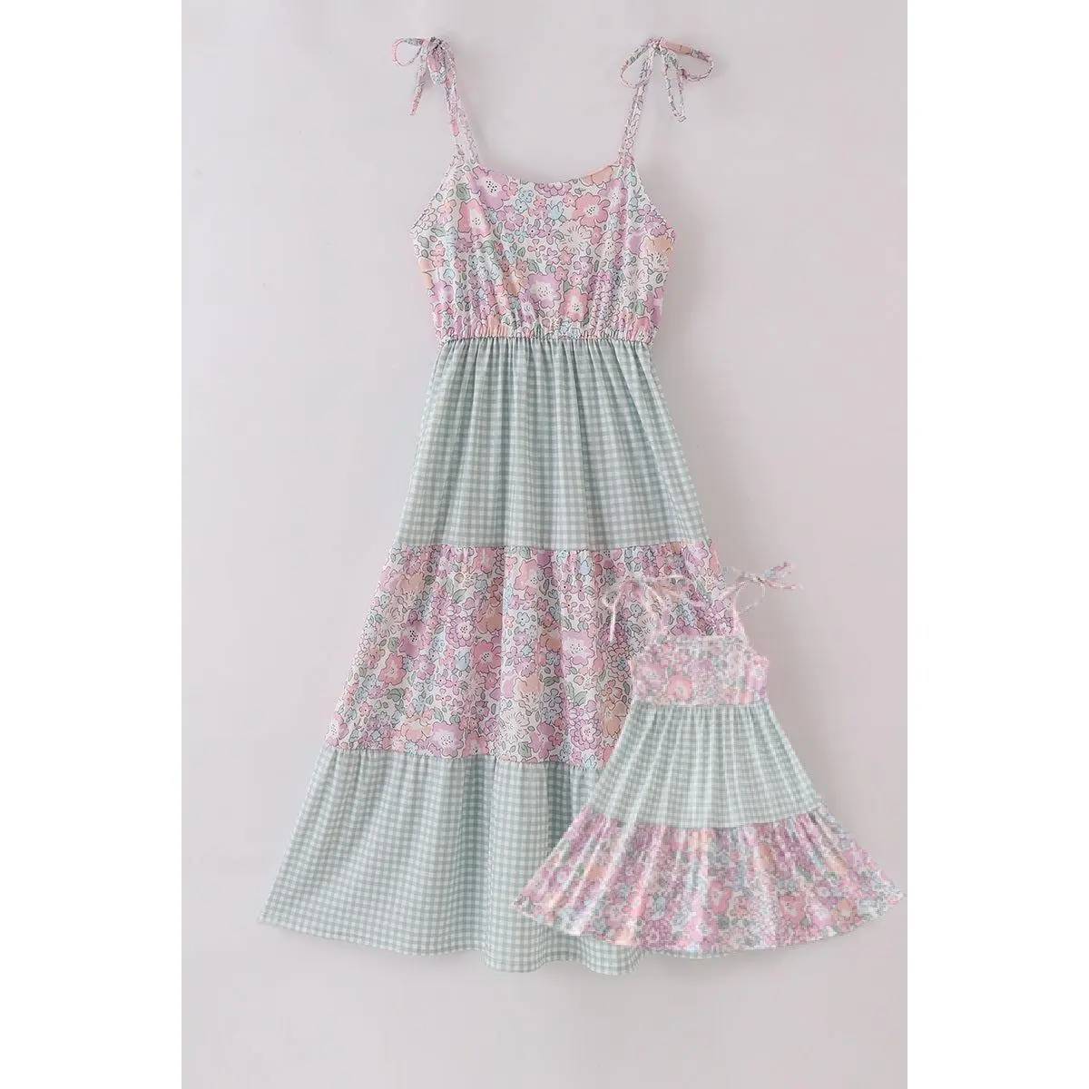 Garden gingham mom&me tiered dress