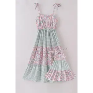 Garden gingham mom&me tiered dress