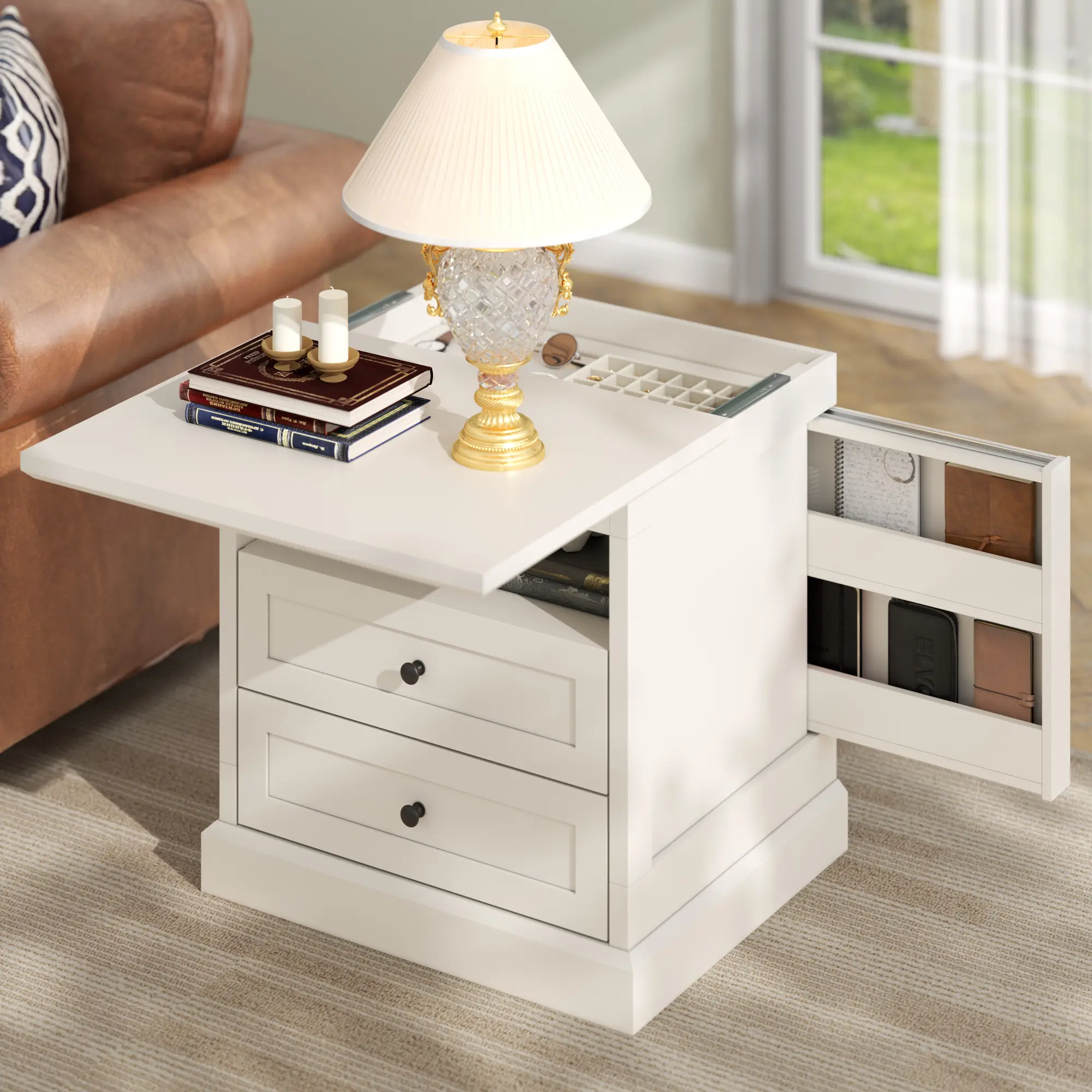 Loomie Furniture Nightstand - Nightstand Cabinet with 2 Drawers, Hidden Storage, Open Shelf, Multi-Functional Indoor End Table for Bedroom