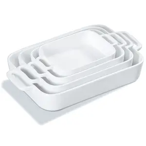 4pcs, Baking Dish Set, 15-Inch Extra-Large Casserole Dishes for Oven, Porcelain with Handle, Heat-Resistant, And Oversized Baking Dishes, Durable Casserole Dish Set Lasagna Pan Deep, White