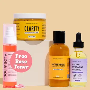 Turmeric Skin Repair Bundle – Face Cleanser, Serum & Scrub for Dark Spots & Hyperpigmentation – With Niacinamide, Papaya & Aloe – Includes FREE Aloe & Rose Toner – Even Tone Skincare for All Skin Types