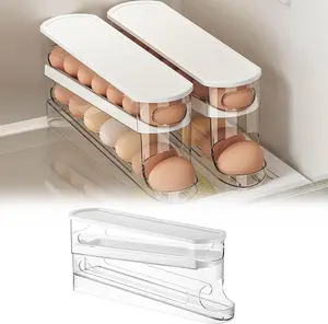 Clear Stackable Rolling Egg Storage Box | Space-Saving Durable Plastic Organizer for Refrigerator & Kitchen 2 pack