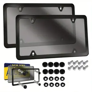2pcs Universal License Plate Cover Frame - Durable Weather, Resistant Rust, Proof w/Screws & Caps,Easy Installation,Aluminum Frame Holder