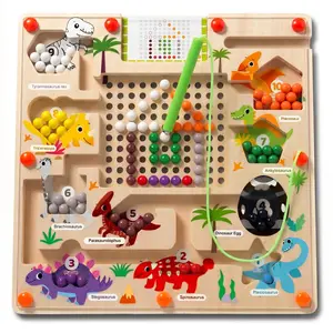 Magnetic Dinosaur Color and Number Maze, Premium Wooden Montessori Toy for Toddlers 3+, Screen-Free Travel Activity Board for Fine Motor Skills, Acrylic Enclosed Counting Puzzle Gift for Kids
