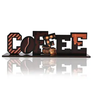 Wooden Coffee Letter Design Ornament, Rustic Wooden Tabletop Decorative Ornament, Cafe Pantry Kitchen Bar Decorative Sign, Desk Organizer, Home Decor