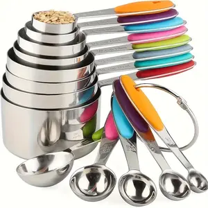 Stainless Steel Measuring Cups & Spoons Set, Sturdy Modern Measuring Utensils for Home Kitchen Baking & Cooking