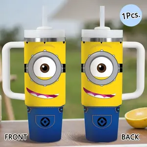 PIKPAKA Minions Moive Vacuum Flasks 40oz Stainless Steel Tumbler with Handle & Straw, Vacuum Insulated Travel Mug Keeps Drinks Cold Up to 12 Hours, Leak-Resistant Cup for Iced Coffee, Water, Office, Gym or Travel