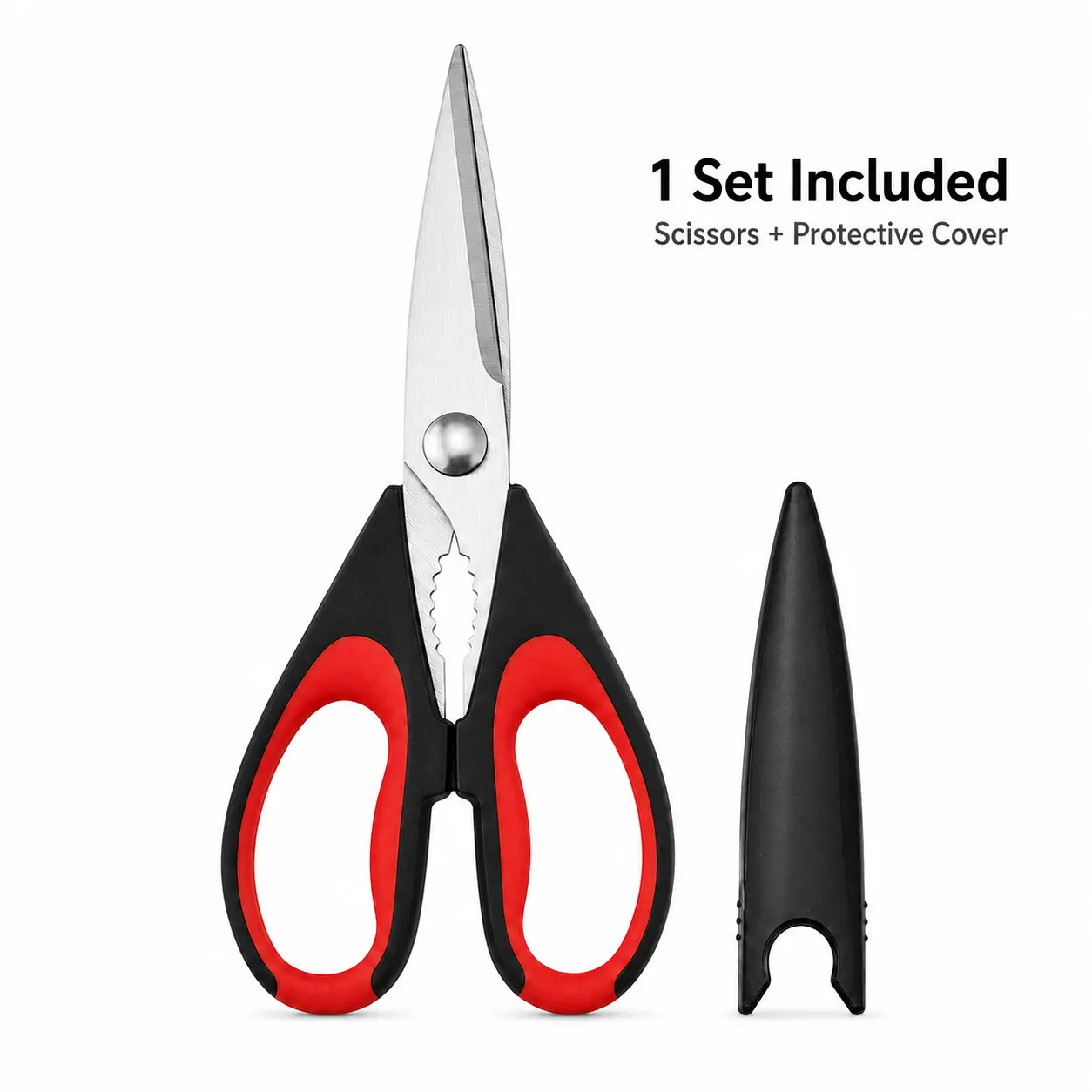 Thick Stainless Steel Heavy-Duty Kitchen Shears with Protective Cover, Ultra-Sharp Food-Grade All-Purpose Poultry Scissors for Chicken Bones, BBQ Meat, Home Meal Prep, Party Supply Home Gadget