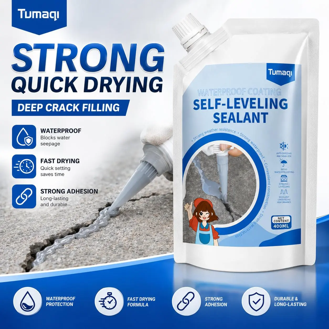 Concrete Crack Filler Sealant 500g, Waterproof Concrete Repair Adhesive, Quick Dry Caulking for Cracks, Outdoor Concrete Sealant nosew solutions