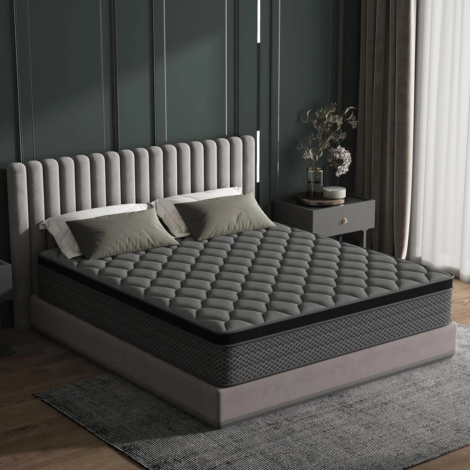 Gel Memory Foam & Zoned Support Spring Hybrid Mattress in a Box - 10/12/14 in Full/Queen/King Sizes, Cotton Breathable Fabric, Pressure Relief, Motion Isolation, CertiPUR-US & OEKO-TEX Certified Back Pain Mattress for Halloween & Christmas