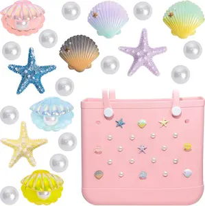 Charms for Bogg Bag, Starfish Shells & Pearls for Bogg Bag Accessories, Compatible with Simply Southern Beach Totes, Insert for Rubber Beach Bag Tote Handbag Decoration for Women Ocean Birthday Party Favor