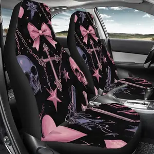 Pink Bows Skulls Stars Pattern Car Seat Cover, Durable Polyester Car Seat Protector, Universal Car Interior Accessories for Front & Rear Seats