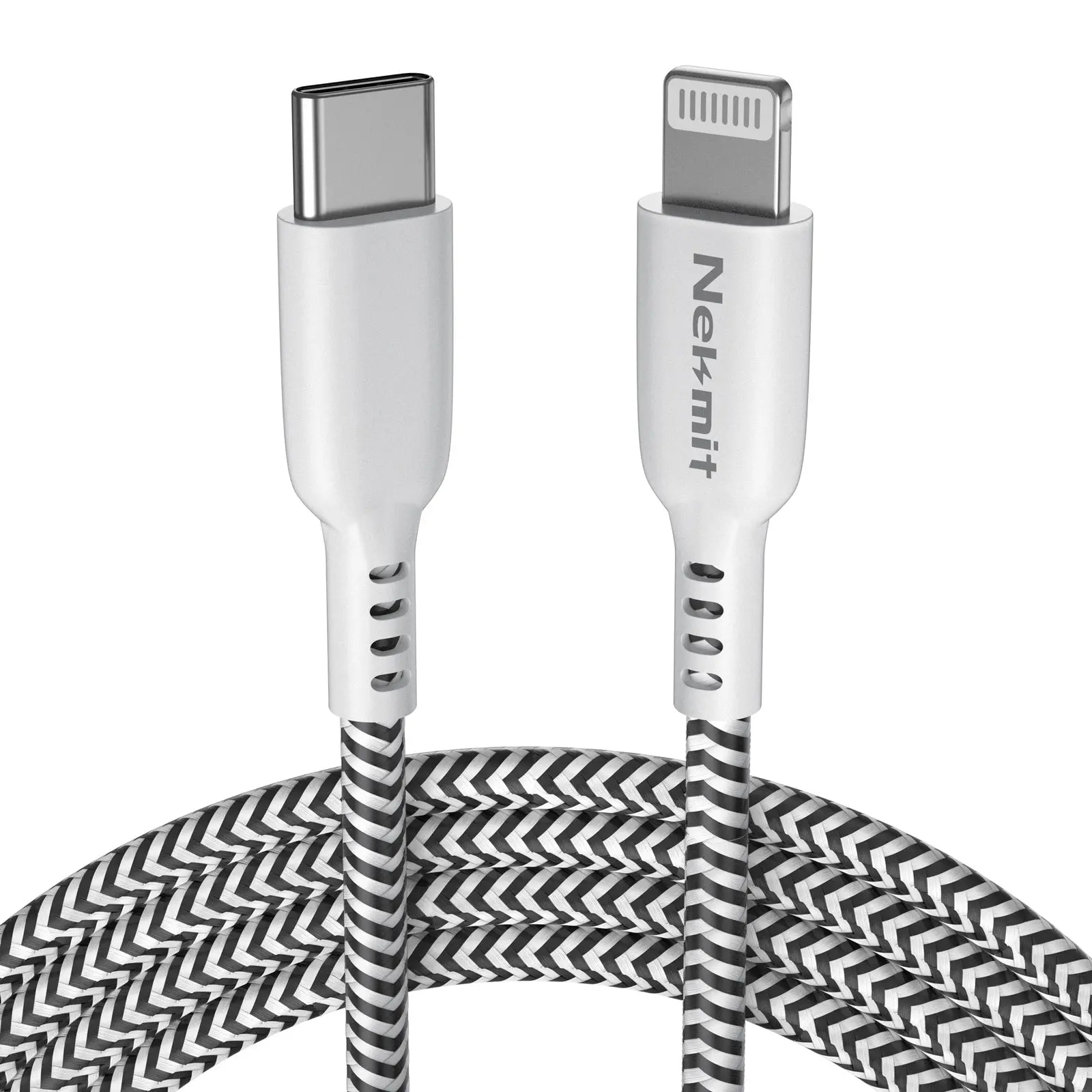 Nekmit 6.6 ft MFi-Certified USB-C to Lightning Cable, Braided Nylon, PD Support, Flexible Wire Cables, Fast Charging, Reinforced Durable Connectors