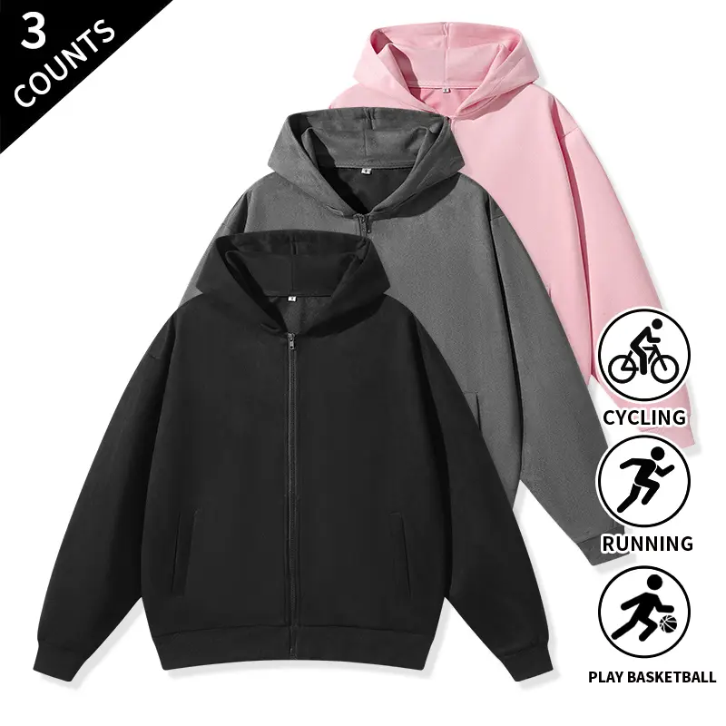 3-Pack Men’s Zip-Up Hoodie Sweatshirts, Long Sleeve Casual Full-Zip Hooded Tops with Pocket for Running, Gym, Cycling & Everyday Wear
