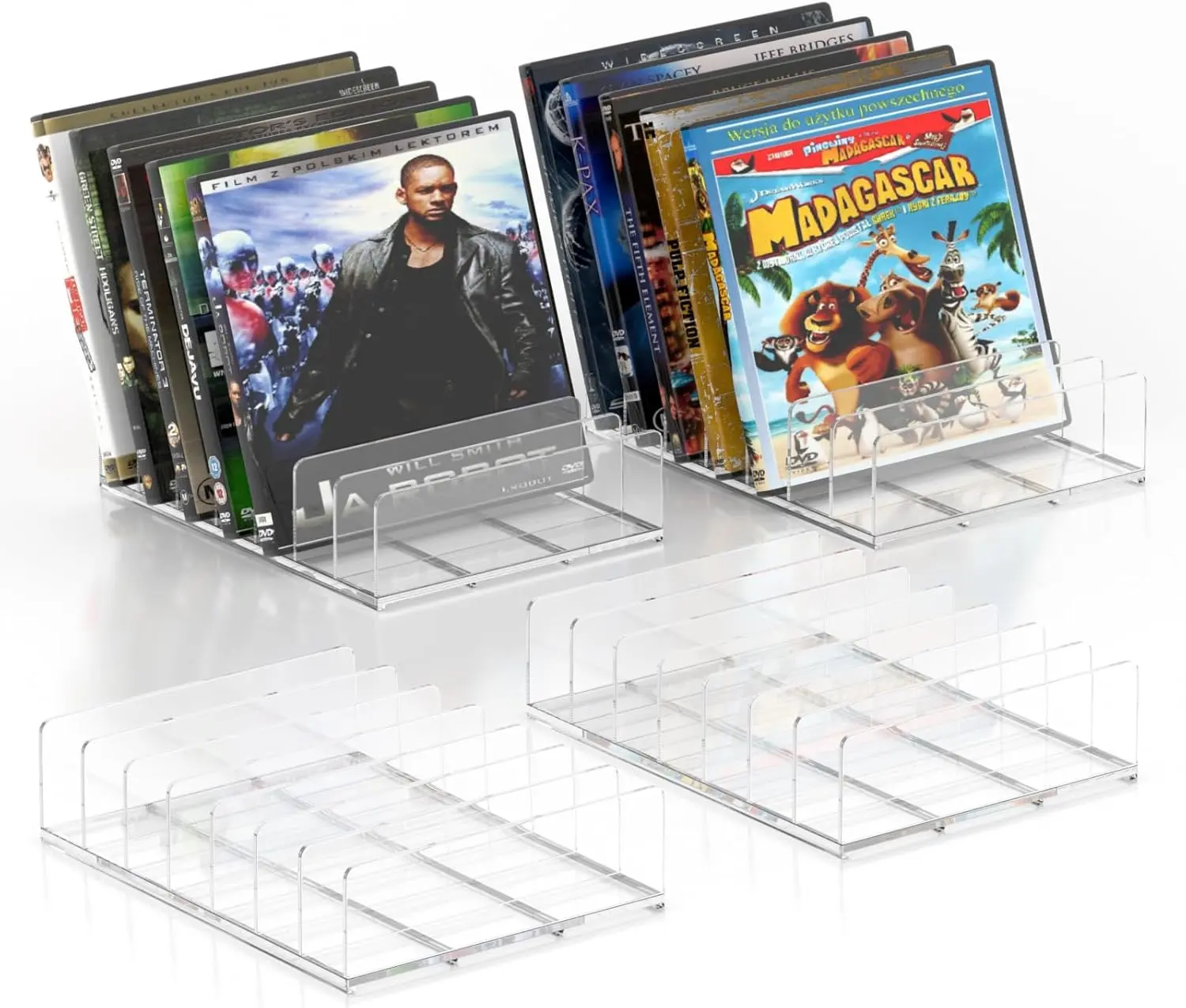 CD Display Rack, Clear DVD Holder & Vinyl Record Display Stand, Storage Organizer Holds up to 14 Standard CD Cases (1)